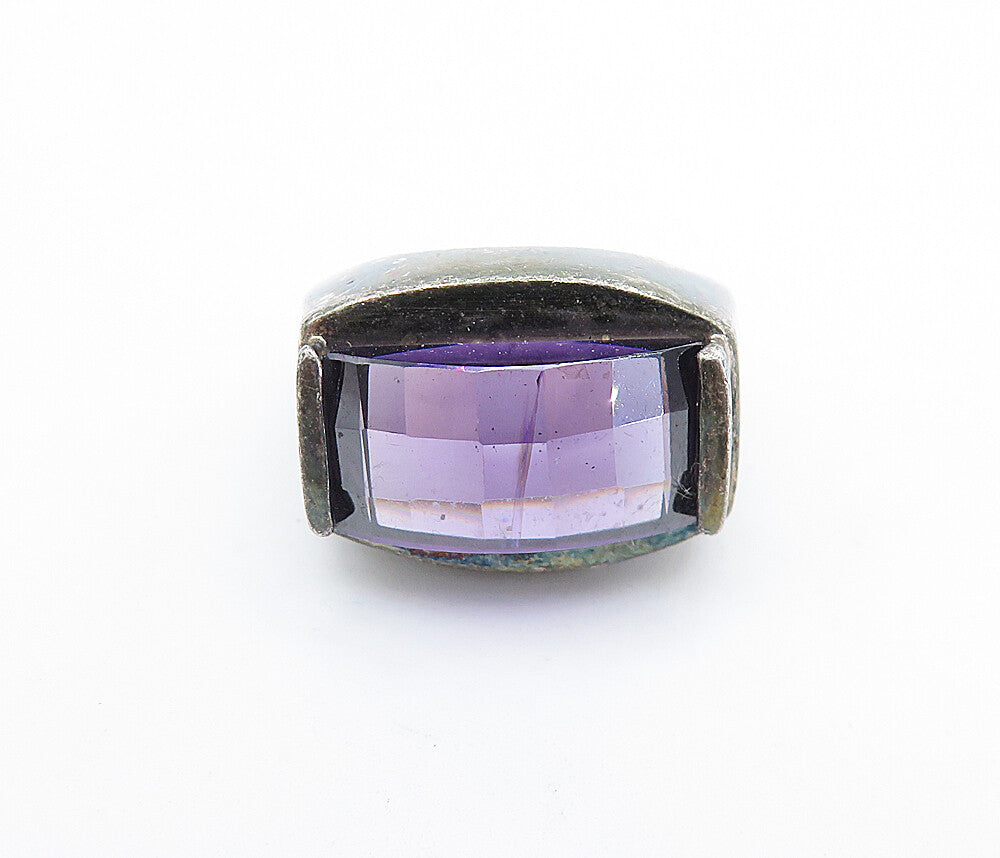 925 Sterling Silver  Vintage Faceted Amethyst Dome Cocktail Ring Sz 5  RG7643