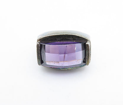 925 Sterling Silver  Vintage Faceted Amethyst Dome Cocktail Ring Sz 5  RG7643