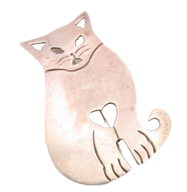MEXICO 925 Sterling Silver  Vintage Smooth Sitting Cat Brooch Pin  BP4443