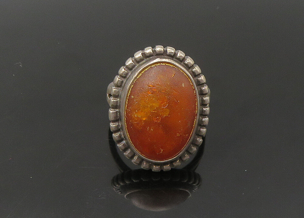 925 Sterling Silver  Vintage Cabochon Cut Amber Cocktail Ring Sz 7  RG22466