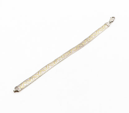 925 Sterling Silver   Vintage Shiny Two Tone Panel Chain Bracelet  BT6401
