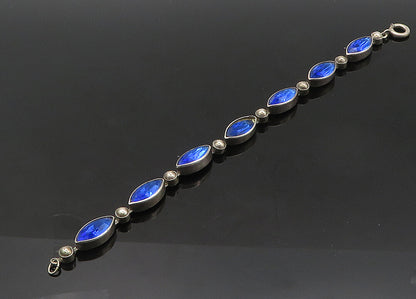925 Sterling Silver  Vintage Marquise Cut Blue Stone Chain Bracelet  BT8478