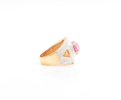 925 Sterling Silver Vintage Ring Gold Plated Pink Gemstone & CZ  Sz 5  RG31457
