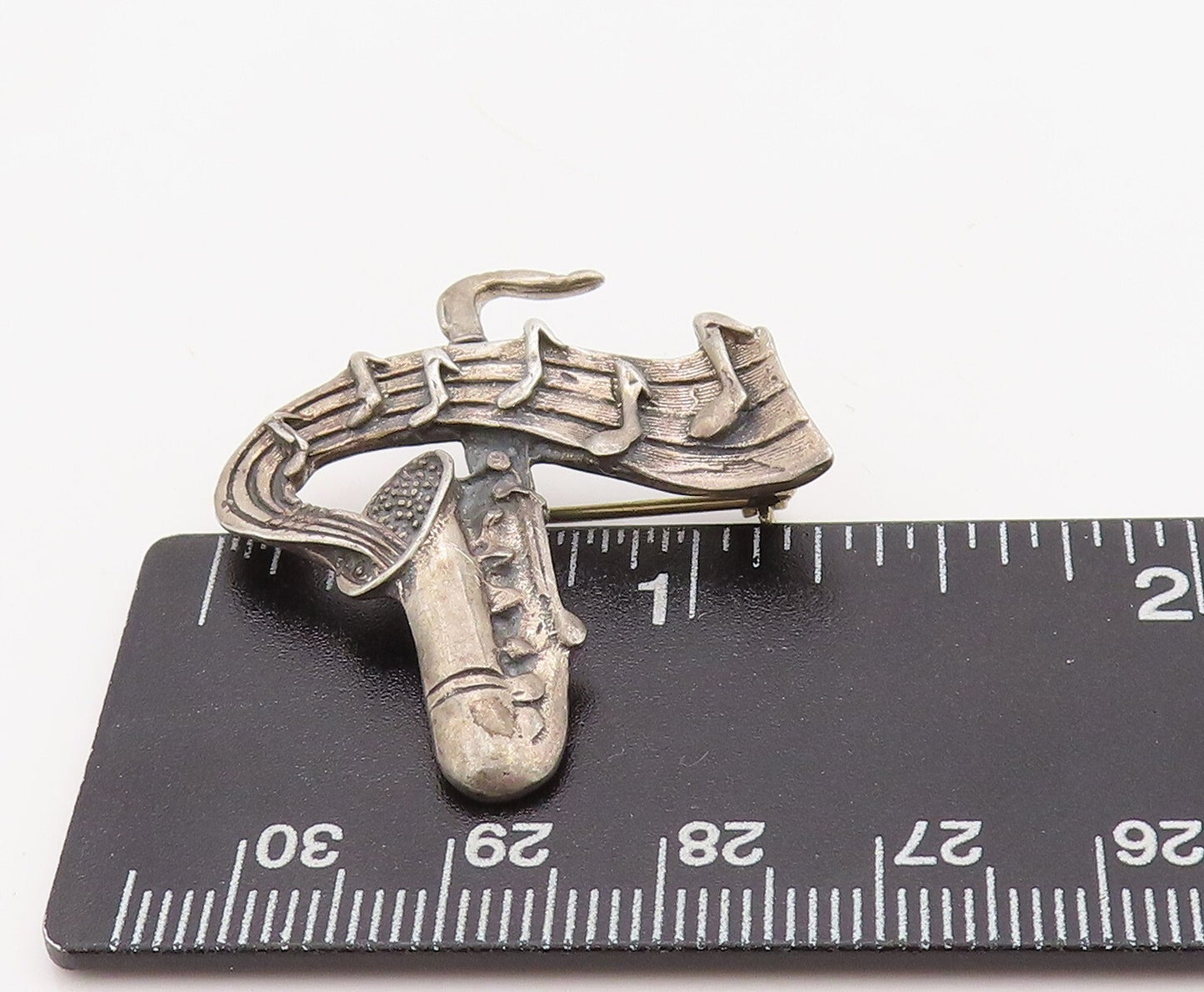 925 Sterling Silver Vintage Brooch Pin MEXICO 3D Miniature Saxophone  BP11211