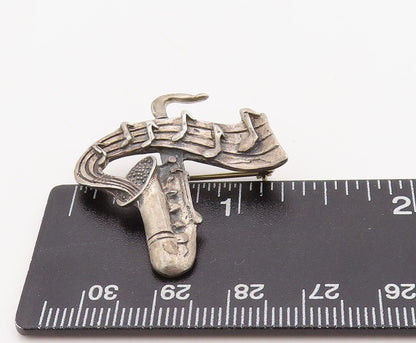 925 Sterling Silver Vintage Brooch Pin MEXICO 3D Miniature Saxophone  BP11211