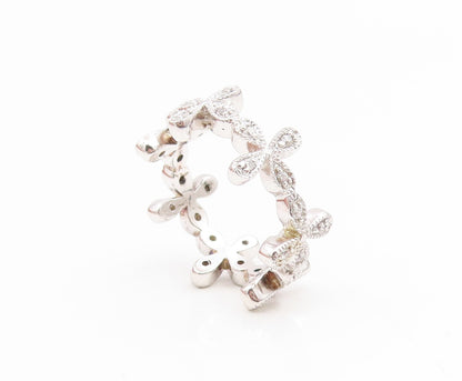 925 Sterling Silver Vintage Ring CZ Floral Petal Eternity Band  Sz 7  RG35234