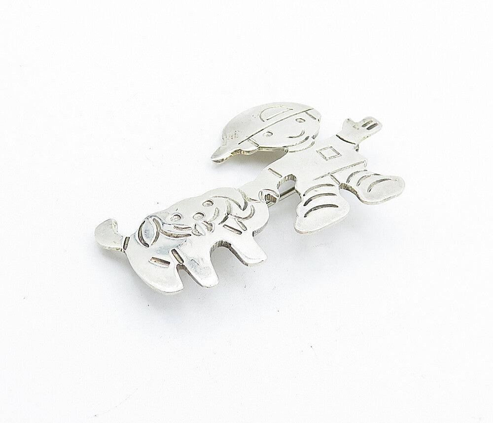 MEXICO 925 Sterling Silver  Vintage Little Boy & Pet Dog Brooch Pin  BP2163