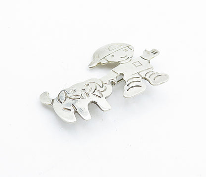 MEXICO 925 Sterling Silver  Vintage Little Boy & Pet Dog Brooch Pin  BP2163
