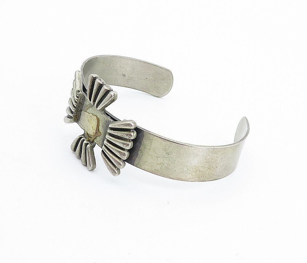 WELLS 925 Sterling Silver  Vintage Fluted Detail Smooth Cuff Bracelet  BT1830