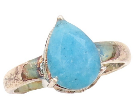 925 Sterling Silver Vintage Ring Drop Cut Blue Gemstone  Sz 7  RG30176