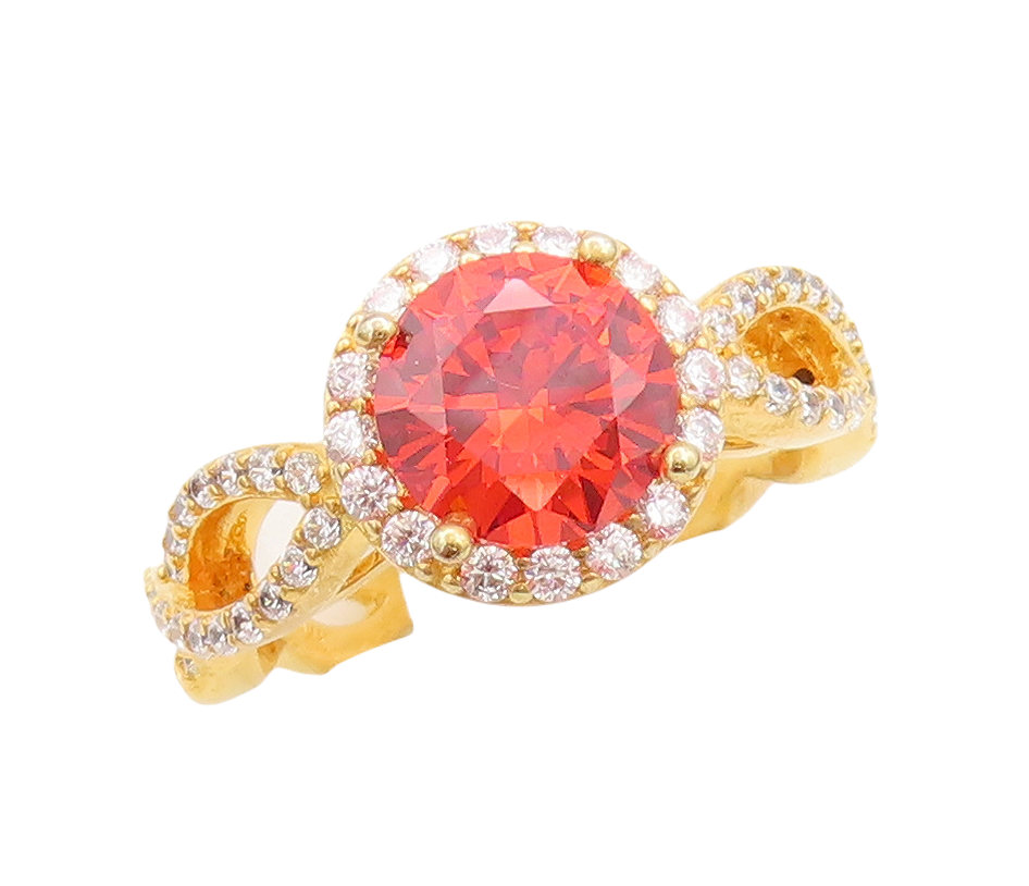 925 Sterling Silver Vintage Ring Designer Gold Plated Red White CZ Sz 7 RG29227