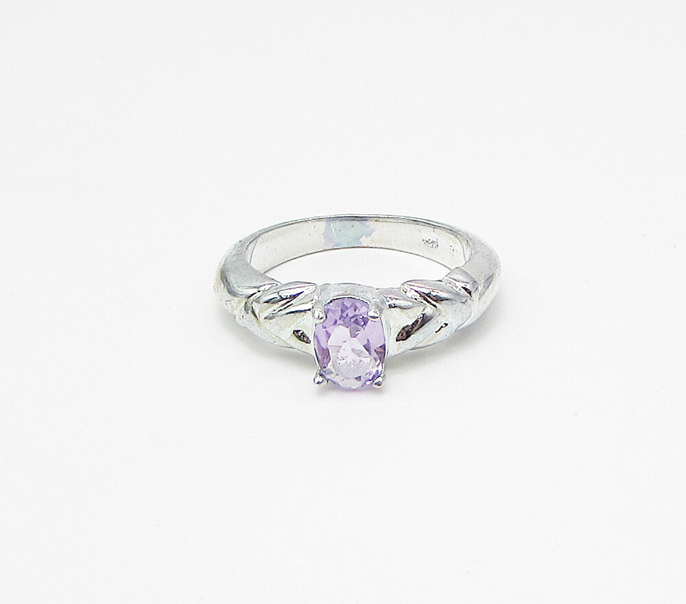 925 Sterling Silver  Faceted Amethyst Solitaire Band Ring Sz 7  RG3484