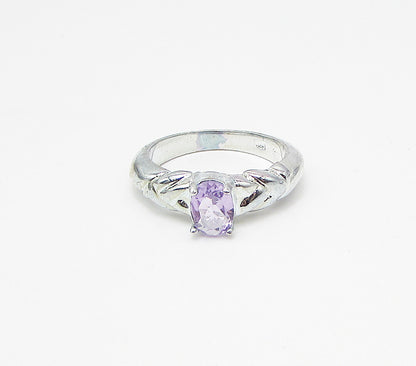 925 Sterling Silver  Faceted Amethyst Solitaire Band Ring Sz 7  RG3484