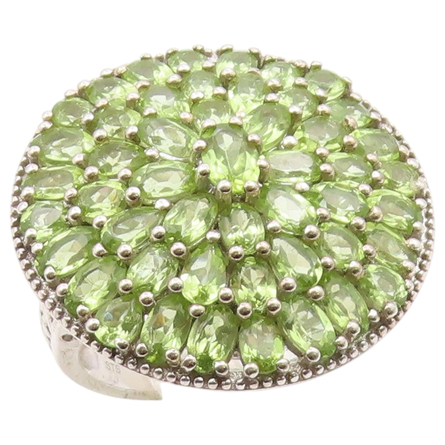 925 Sterling Silver Vintage Ring Elegant Peridot Cluster Band  Sz 11  RG36639
