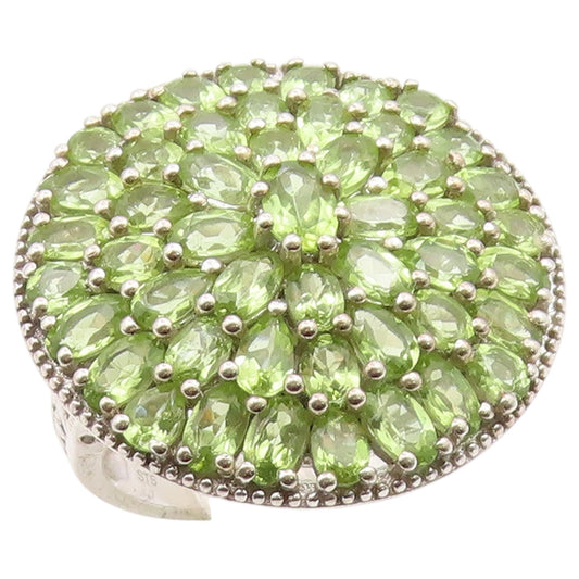 925 Sterling Silver Vintage Ring Elegant Peridot Cluster Band  Sz 11  RG36639
