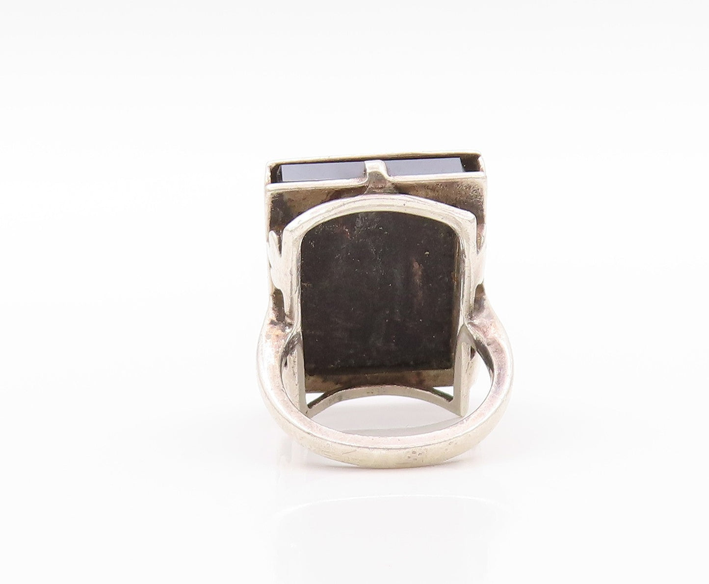 925 Sterling Silver Vintage Ring Rectangle Onyx Carved Framed  Sz 6.5  RG32627