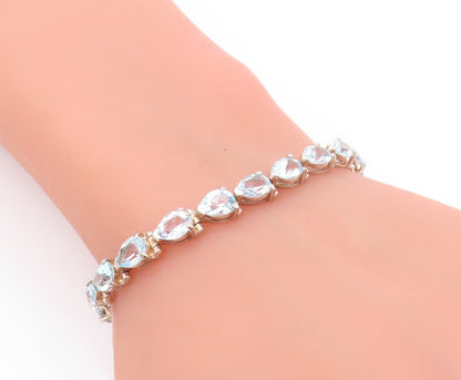 925 Sterling Silver Vintage Bracelet Drop Cut Blue Topaz Tennis Bracelet BT11146