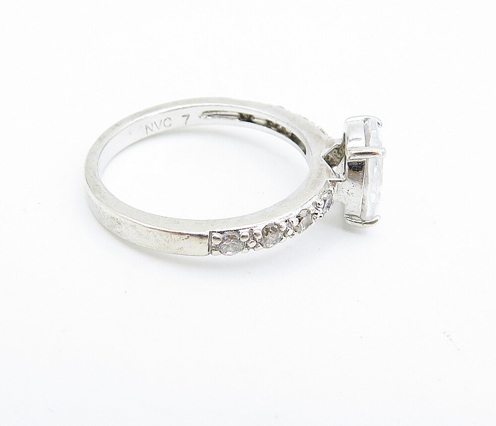 925 Sterling Silver Shiny White Topaz Solitaire With Accents Ring Sz 7 RG7590