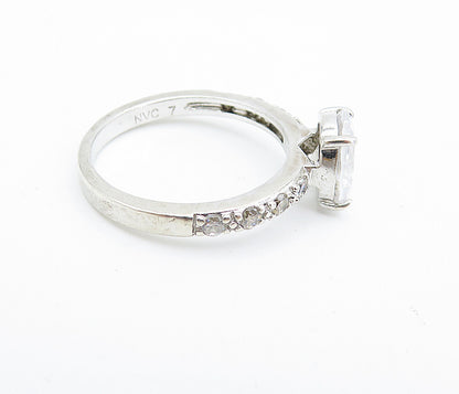 925 Sterling Silver Shiny White Topaz Solitaire With Accents Ring Sz 7 RG7590
