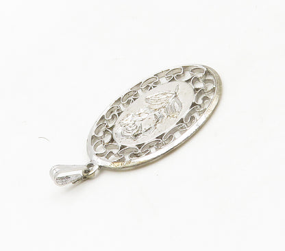 BEAU 925 Sterling Silver  Vintage Shiny Etched Rose Flower Pendant  PT13339