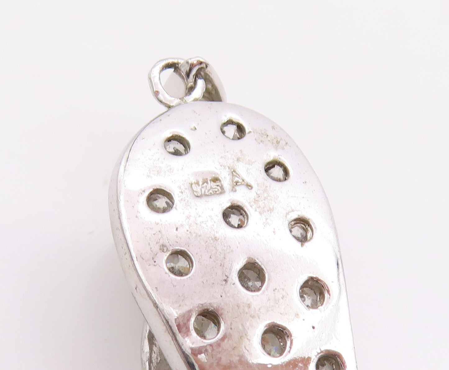 925 Sterling Silver Vintage Pendant Crystal CZ Embellished Flip Flop  PT24916