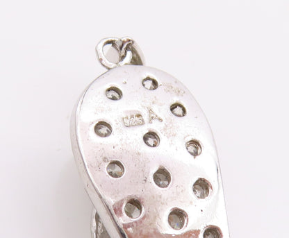 925 Sterling Silver Vintage Pendant Crystal CZ Embellished Flip Flop  PT24916