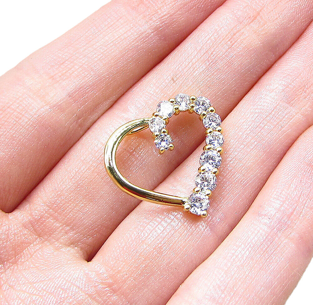 Gold Over 925 Silver  White Cubic Zirconia Love Heart Slider Pendant  PT1491