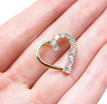 Gold Over 925 Silver  White Cubic Zirconia Love Heart Slider Pendant  PT1491