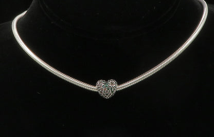 PANDORA 925 Silver  Pink & Green Topaz Heart Charm Snake Chain Necklace NE2225
