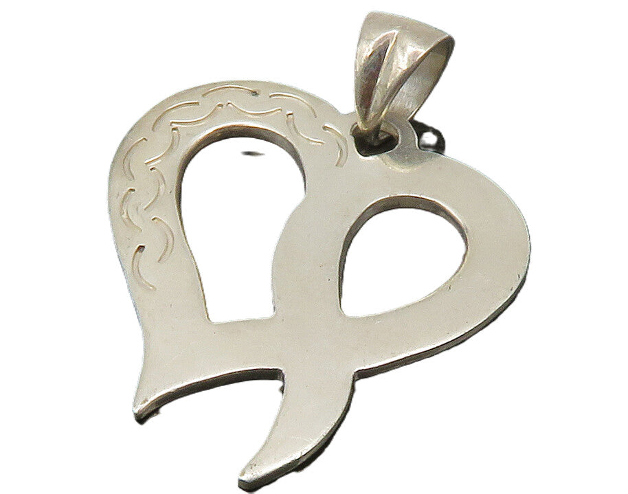 925 Sterling Silver  Vintage Open Love Heart Etched Detail Pendant  PT10803