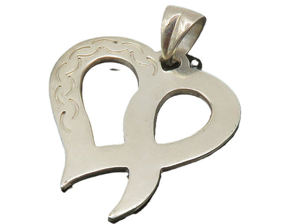 925 Sterling Silver  Vintage Open Love Heart Etched Detail Pendant  PT10803