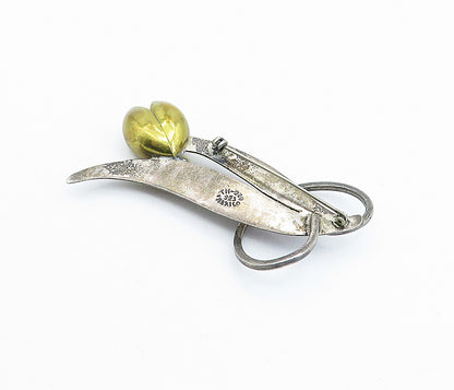 MEXICO 925 Sterling Silver  Vintage Two Tone Flower Motif Brooch Pin  BP1164