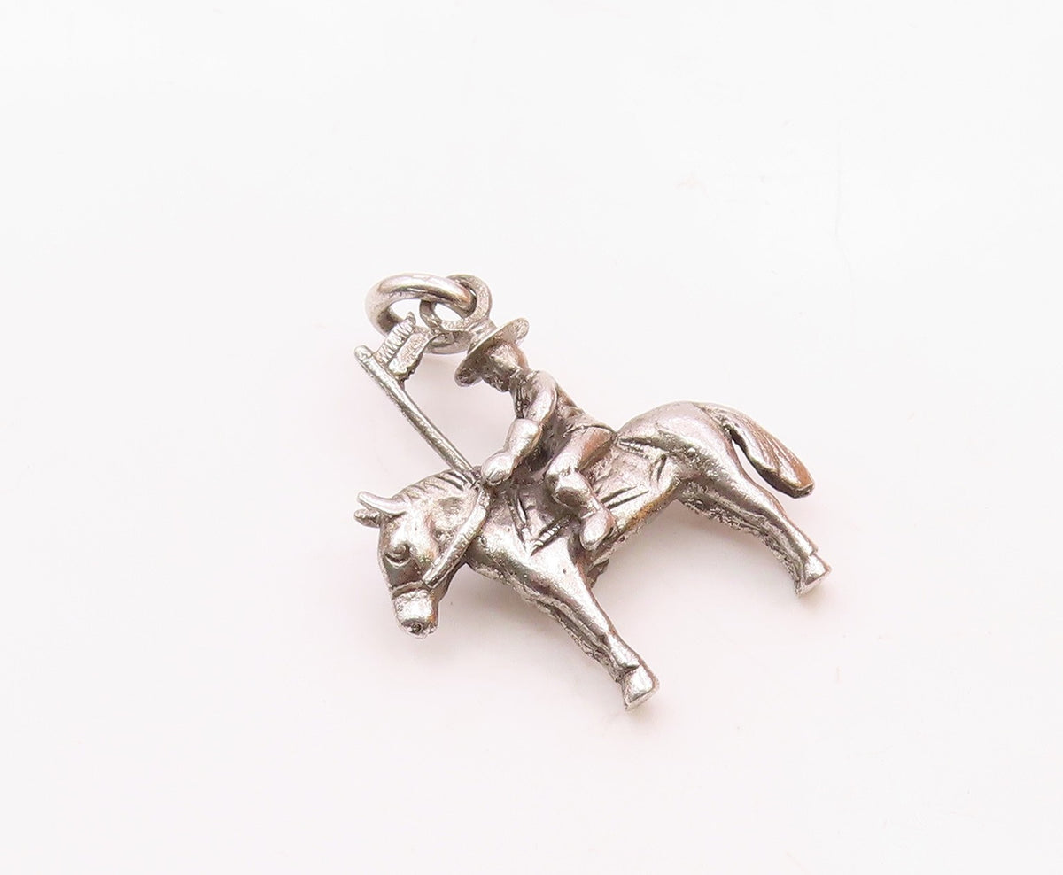 925 Sterling Silver  Vintage Shiny Petite Man Riding Horse Pendant  PT16383