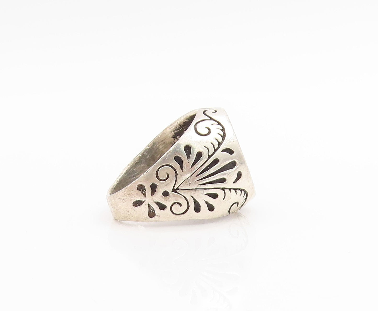 925 Sterling Silver Vintage Ring Star Of David Floral Signet Band Sz 8.5 RG33838