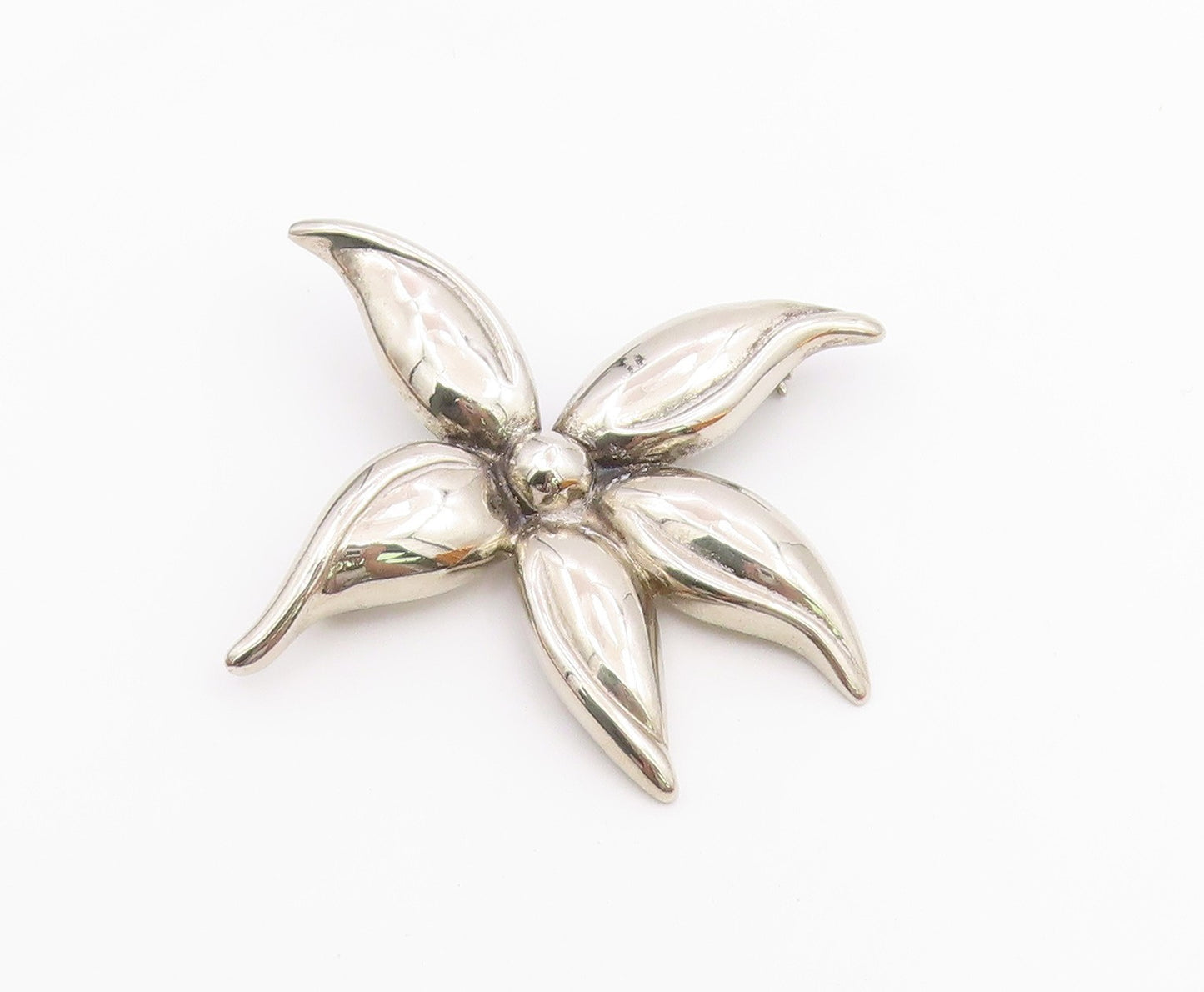 925 Sterling Silver  Vintage Shiny Curved Flower Brooch Pin  BP9488