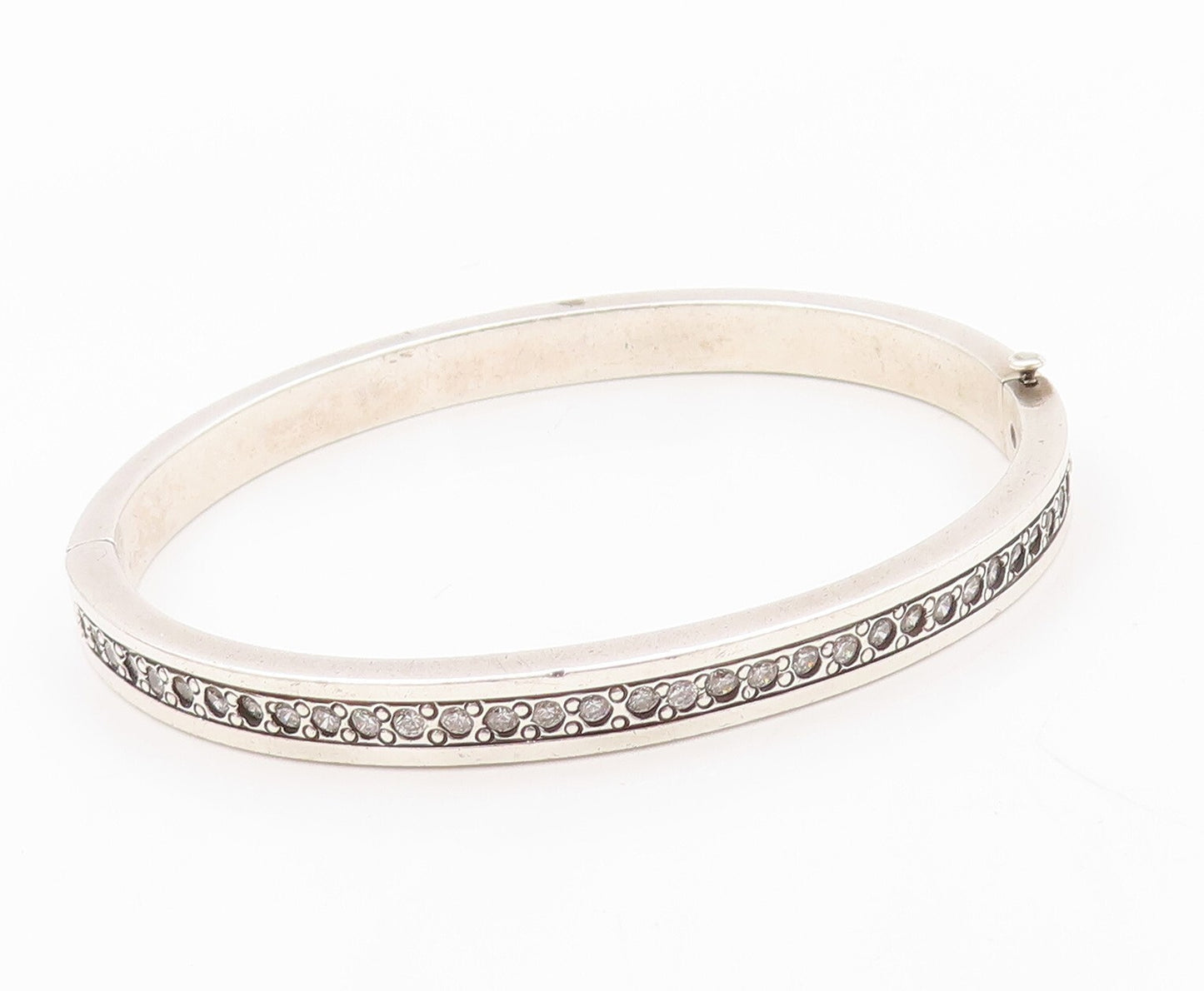 925 Sterling Silver Vintage Bracelet Minimalist Topaz Inlay Bangle  BT10811