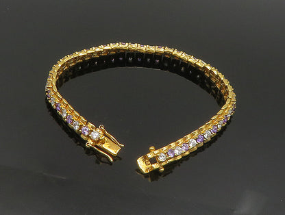 925 Sterling Silver Vintage Amethyst & Topaz Gold Plated Chain Bracelet BT9348