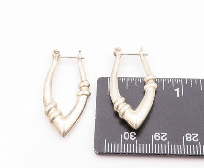 925 Sterling Silver Vintage Earrings Shiny Hollow Fluted Detail Hoops EG13553