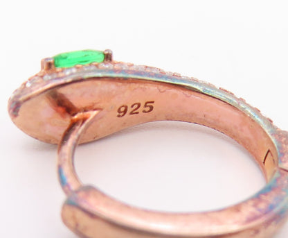 925 Sterling Silver Vintage Earrings Gold Plated Emerald & CZ Snake Hoop EG14517
