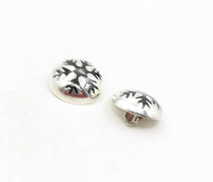MEXICO 925 Silver  Vintage Black Onyx Snowflake Non Pierce Earrings  EG4793