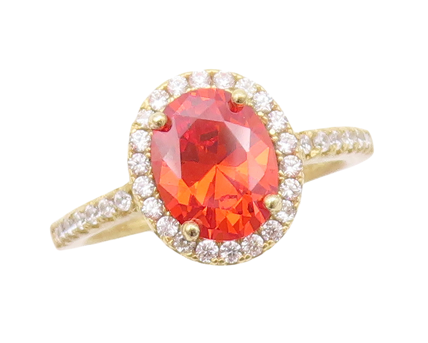 925 Sterling Silver Vintage Ring Gold Plated Orange & White CZ  Sz 7  RG30426
