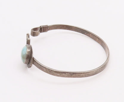 925 Sterling Silver Vintage Bracelet Solid Oval Larimar U Hook Bangle  BT10495