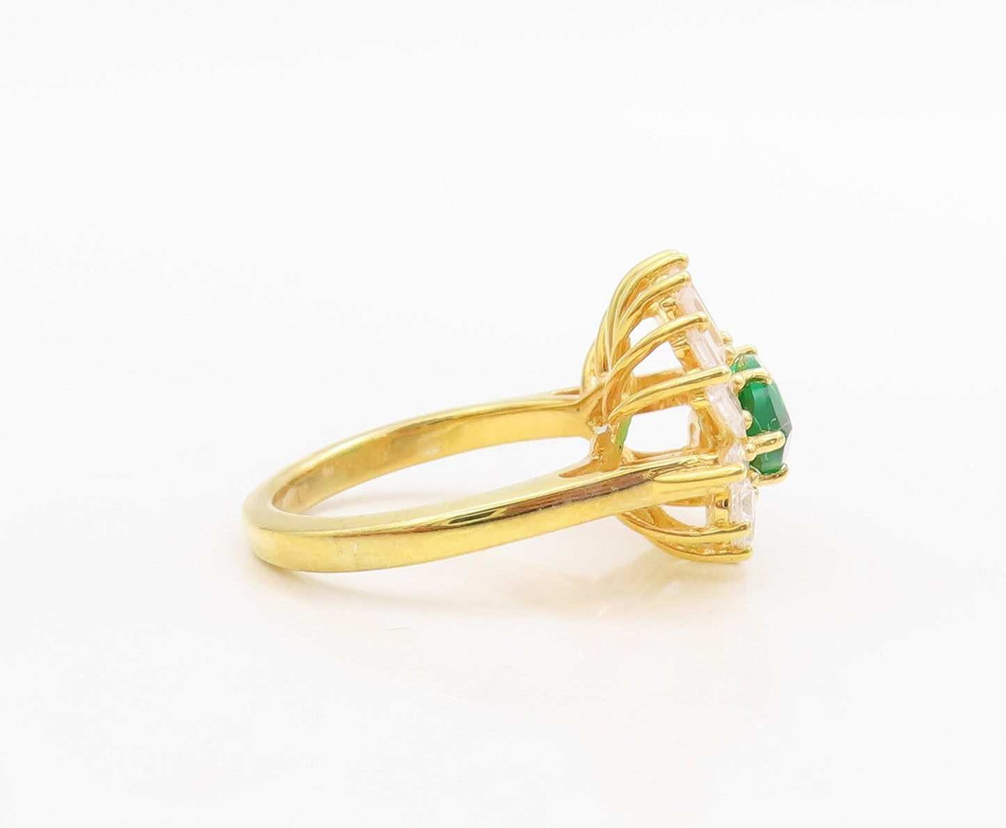 925 Sterling Silver Vintage Ring Gold Plated Green & White CZ  Sz 6  RG30954
