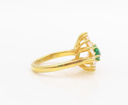 925 Sterling Silver Vintage Ring Gold Plated Green & White CZ  Sz 6  RG30954