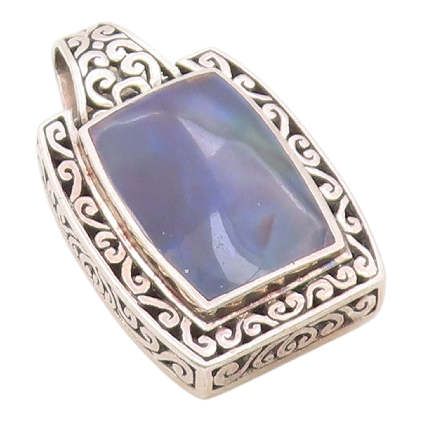 925 Silver  Vintage Inlaid Mother Of Pearl Swirl Scroll Pendant  PT21711
