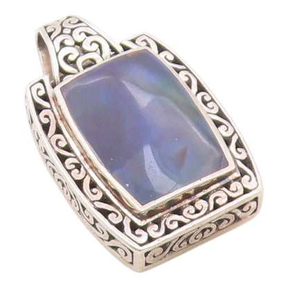 925 Silver  Vintage Inlaid Mother Of Pearl Swirl Scroll Pendant  PT21711