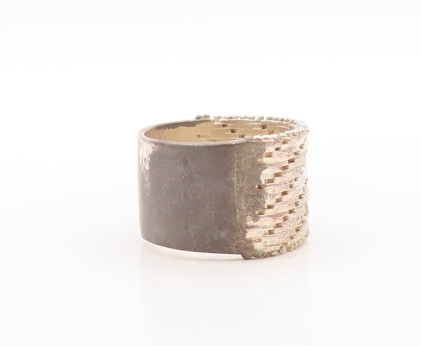 925 Sterling Silver Vintage Ring Brutalist Brick Wall Effect Carved Sz 9 RG31451