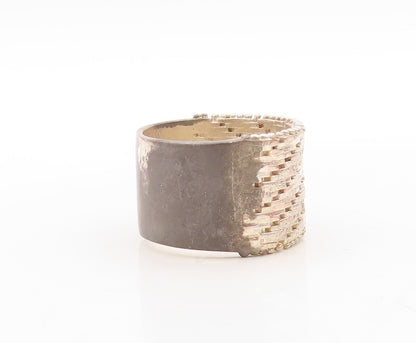 925 Sterling Silver Vintage Ring Brutalist Brick Wall Effect Carved Sz 9 RG31451