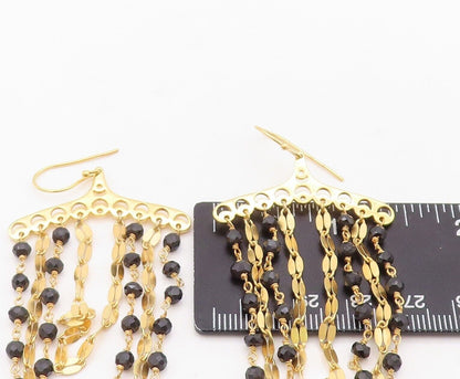 925 Sterling Silver Vintage Earrings Gold Plated Dangling Beaded Onyx  EG13161