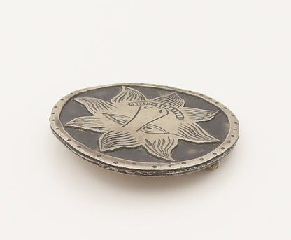 MMA 925 Sterling Silver Vintage Carved Joker Sun Face Round Brooch Pin BP10274